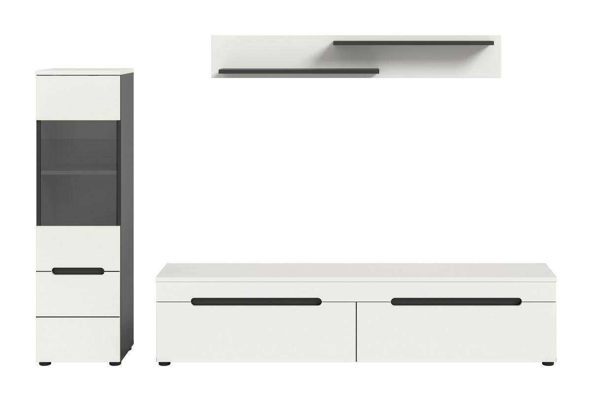 WOHNWAND Canu Weiß B: 221cm - Schwarz/Weiß, Design, Holzwerkstoff (221/141/33cm) - Livetastic