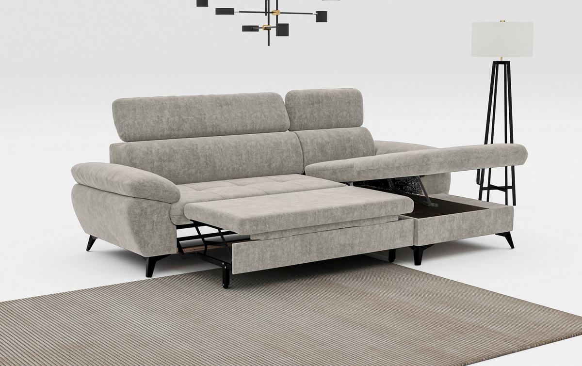 Ecksofa mit Bettkasten Hudson 261x166 cm Schlammfarben - Schlammfarben/Schwarz, Textil (261/166cm) - MID.YOU
