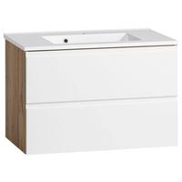 Waschbecken mit Unterschrank Varese B:80cm Eiche Dekor/Weiß - Eiche Wotan, MODERN, Holzwerkstoff/Stein (80cm) - Held