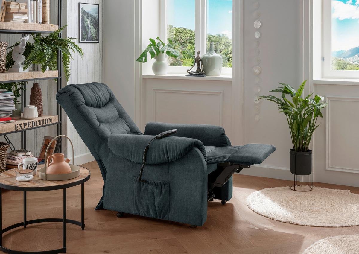 Fernsehsessel Nino Dunkelblau B: 76 cm - Schwarz/Dunkelblau, Design, Textil (76/106/94cm) - Livetastic