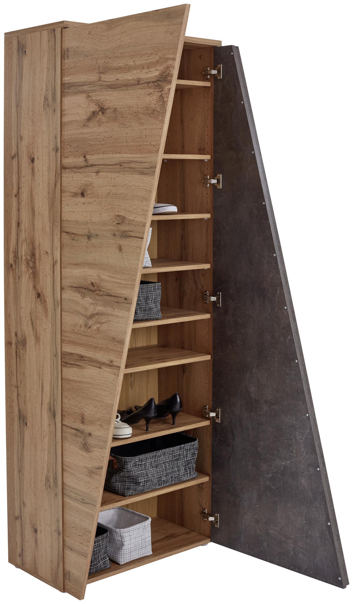Schuhschrank Venedig Eiche Dekor 2-Türig B: 70 cm - Eichefarben/Dunkelgrau, MODERN, Holzwerkstoff (70/196/35cm)