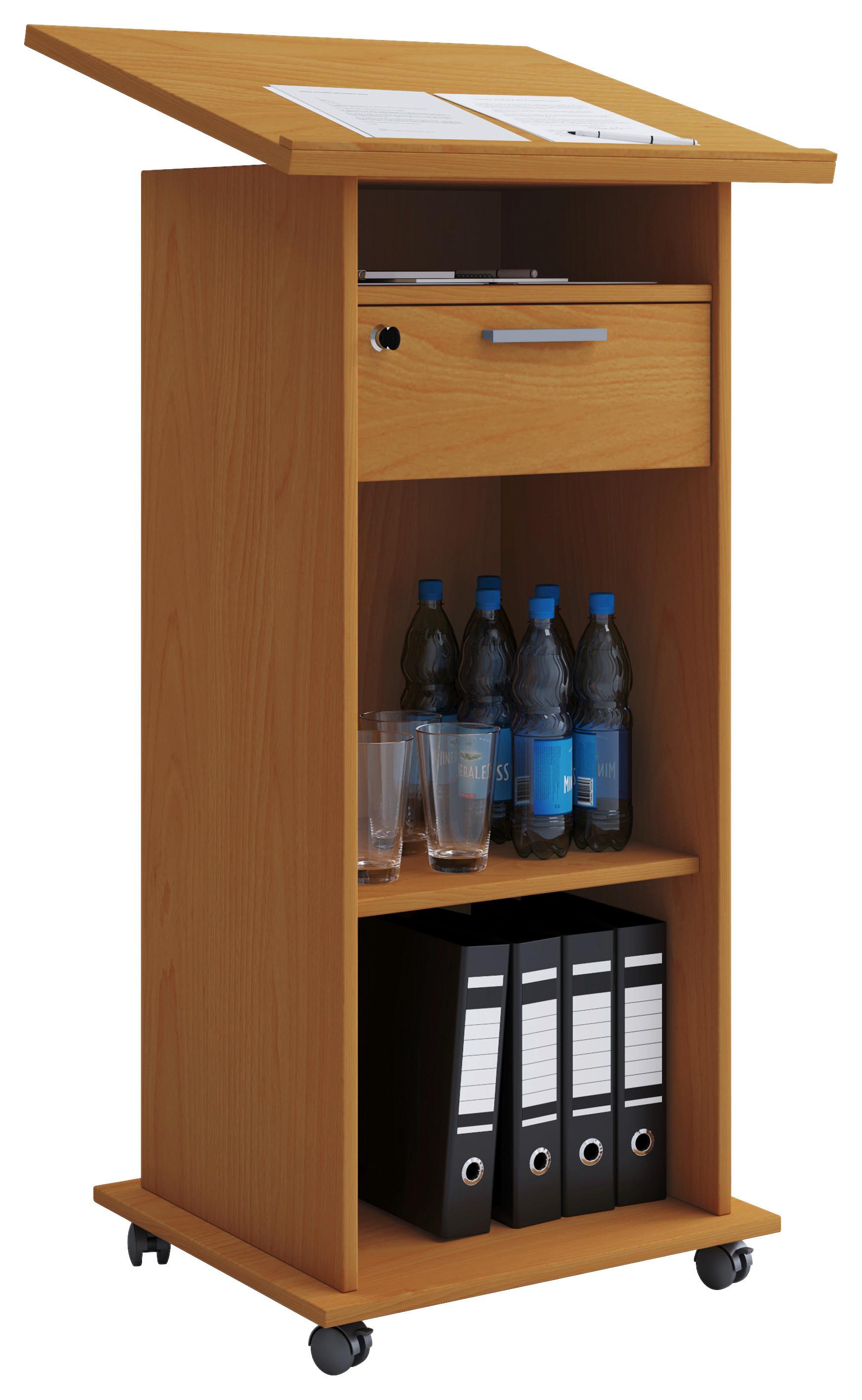 Stehpult mit Stauraum + Rollen BxH: 50x120 cm Buche Dekor - Buchefarben, Basics, Holzwerkstoff (60/50/120cm) - MID.YOU