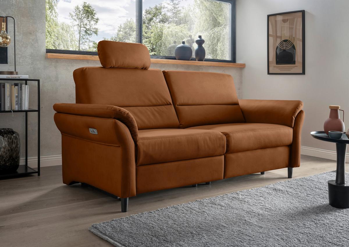 3-Sitzer-Sofa Cavoli, Cognac L B: 192 cm - Cognac/Schwarz, MODERN, Textil (192/90/89cm) - Livetastic