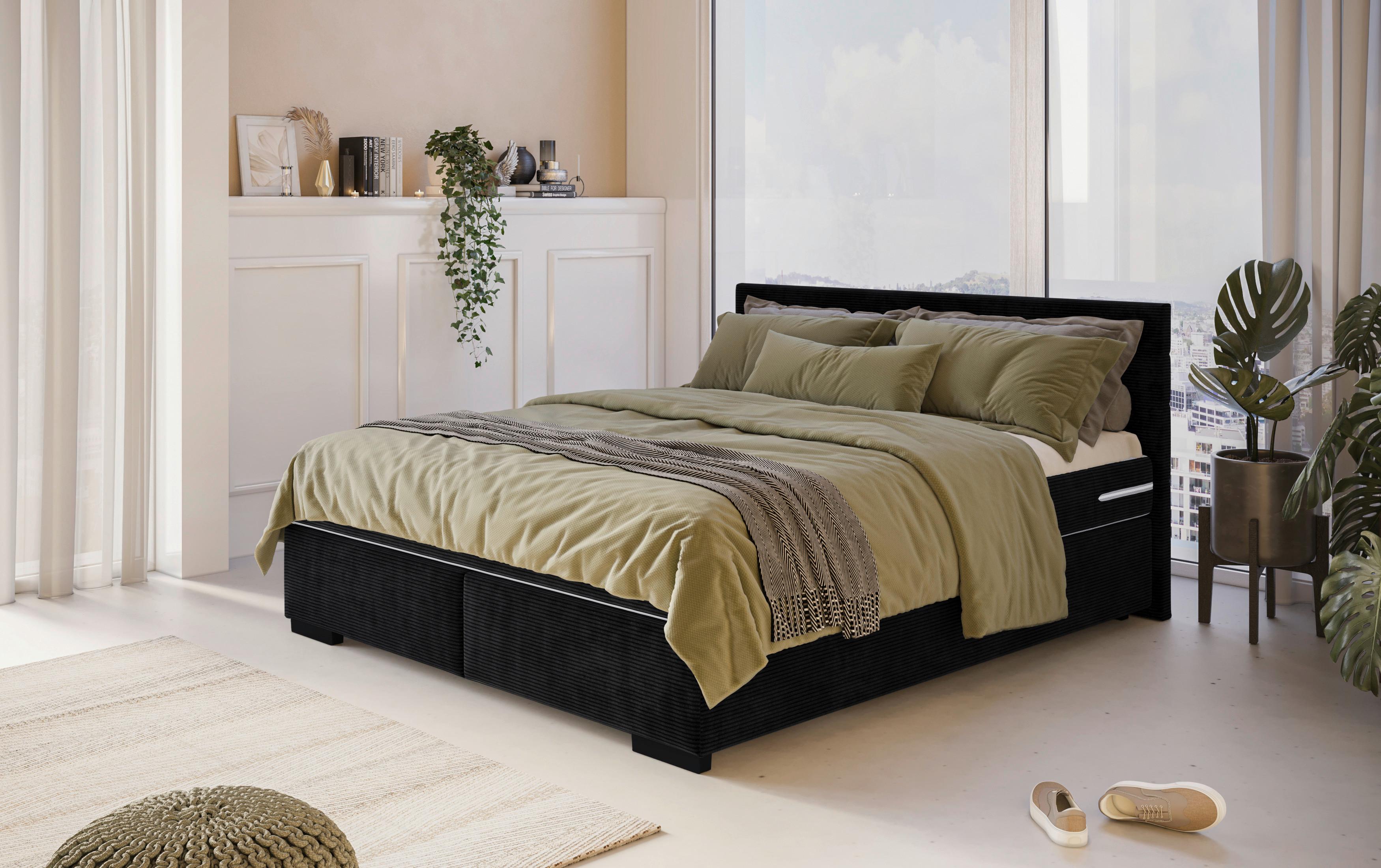 Boxspringbett mit Topper 180x200 cm Mammut, Braun - Schwarz/Braun, KONVENTIONELL, Holz/Holzwerkstoff (180/200cm) - MID.YOU