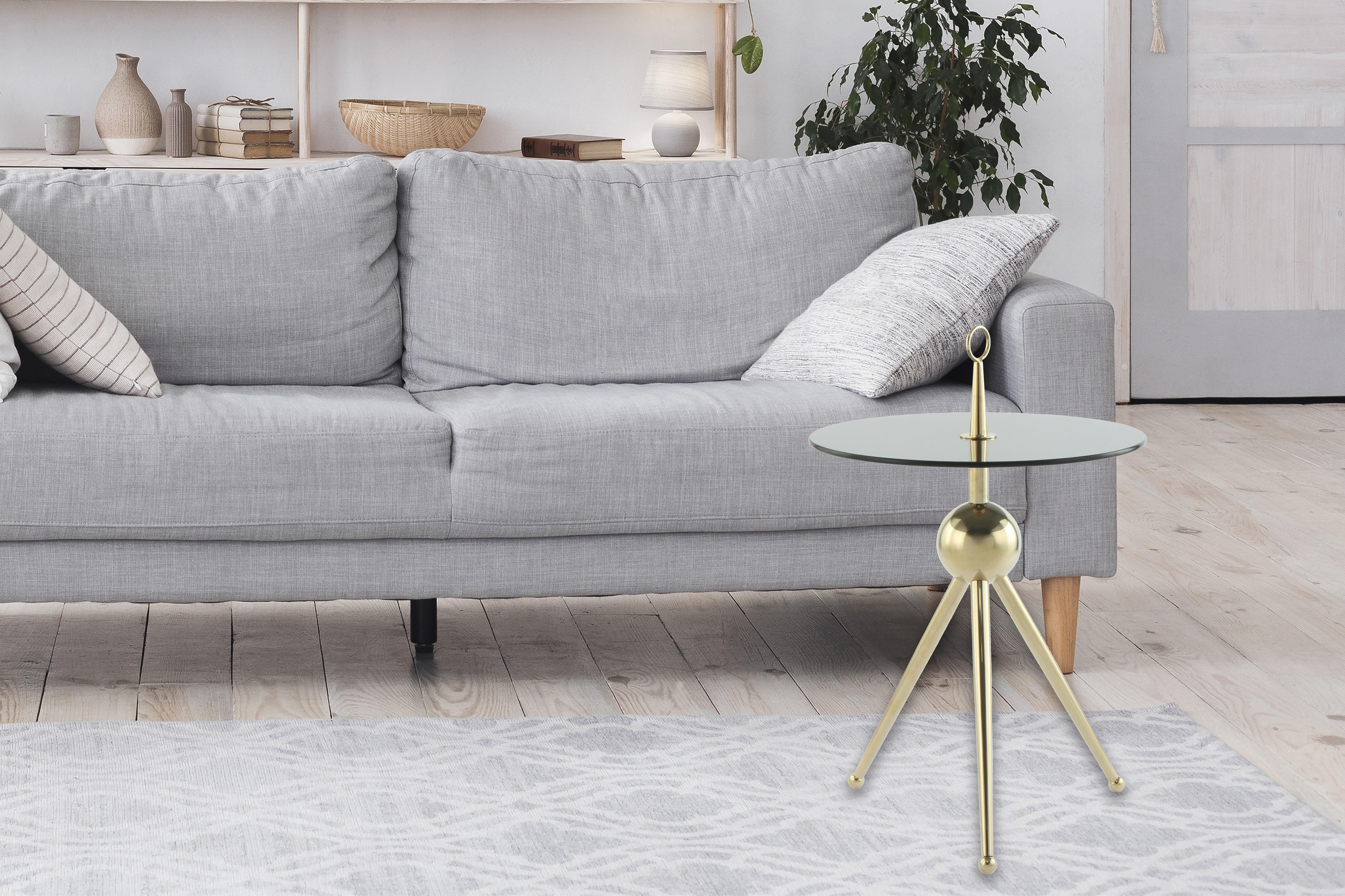 Beistelltisch mit Glasplatte Rund Ontario, Grau/Gold - Goldfarben/Grau, MODERN, Glas/Metall (46/46/52cm) - Kayoom