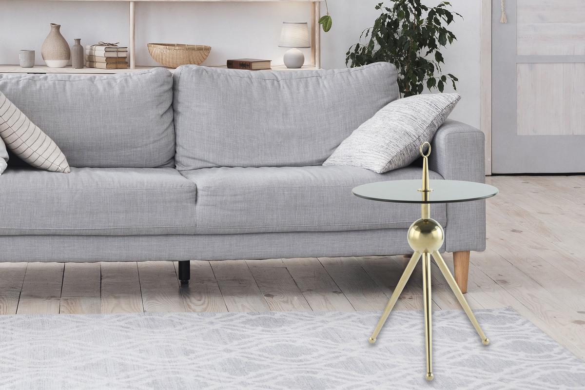 Beistelltisch Mit Glasplatte Rund Ontario, Grau/gold - Goldfarben/Grau, MODERN, Glas/Metall (46/46/52cm) - Kayoom