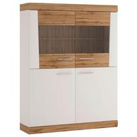 Highboard Merida Eiche Wotan/Weiß B: 120 cm - Weiß Hochglanz/Eiche Wotan, ROMANTIK / LANDHAUS, Glas/Holzwerkstoff (120/157,75/35,9cm) - MID.YOU