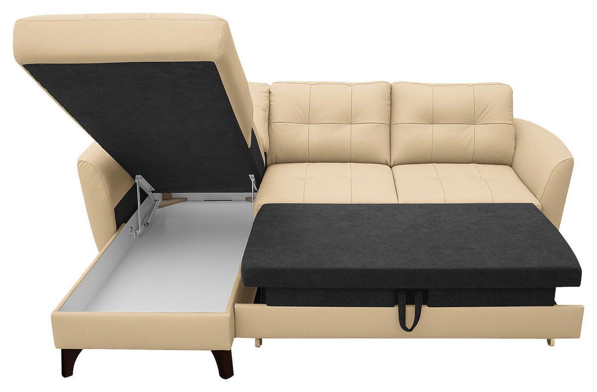 Ecksofa Nordic Beige S: 168x238 cm - Beige/Buchefarben, Design, Leder/Textil (168/238cm) - Livetastic