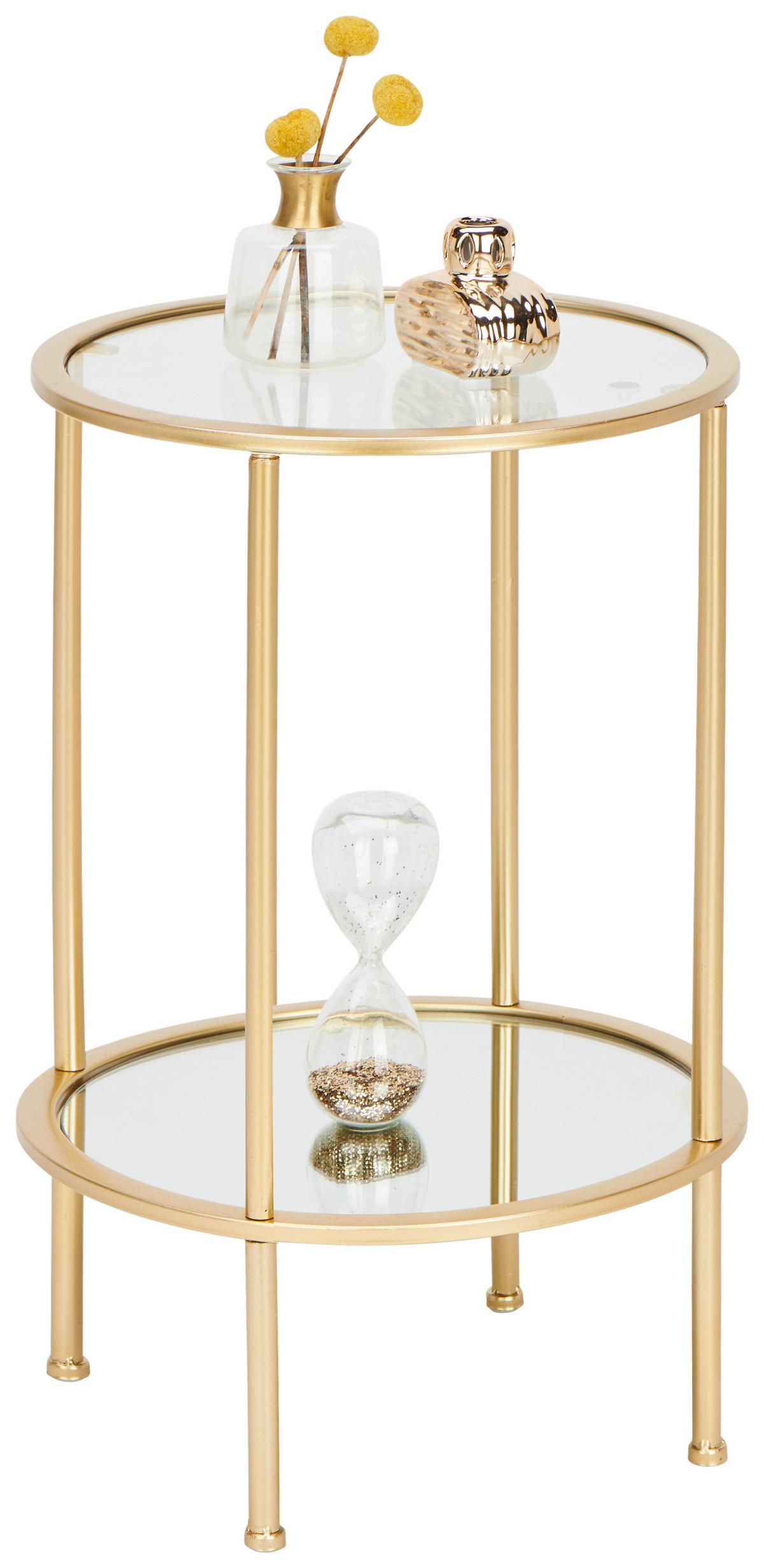 Odkládací stolek FARO 1 zlatá - barvy zlata, Basics, kov/sklo (38/38/55cm)