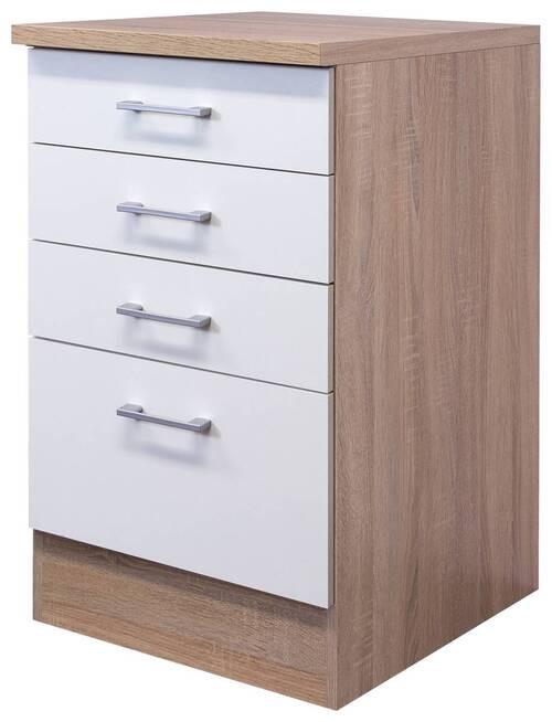 Küchenunterschrank Samoa B: 50 cm Weiß/Eiche Dekor mit Laden