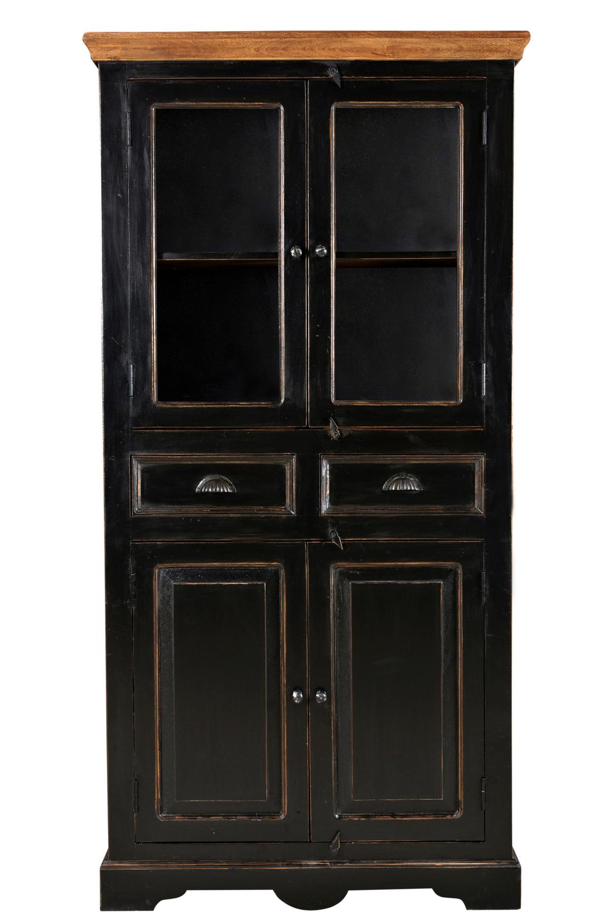 VITRINE Honig/Schwarz B: 90cm - Schwarz/Honig, Design, Glas/Holz (90/180/40cm) - MID.YOU