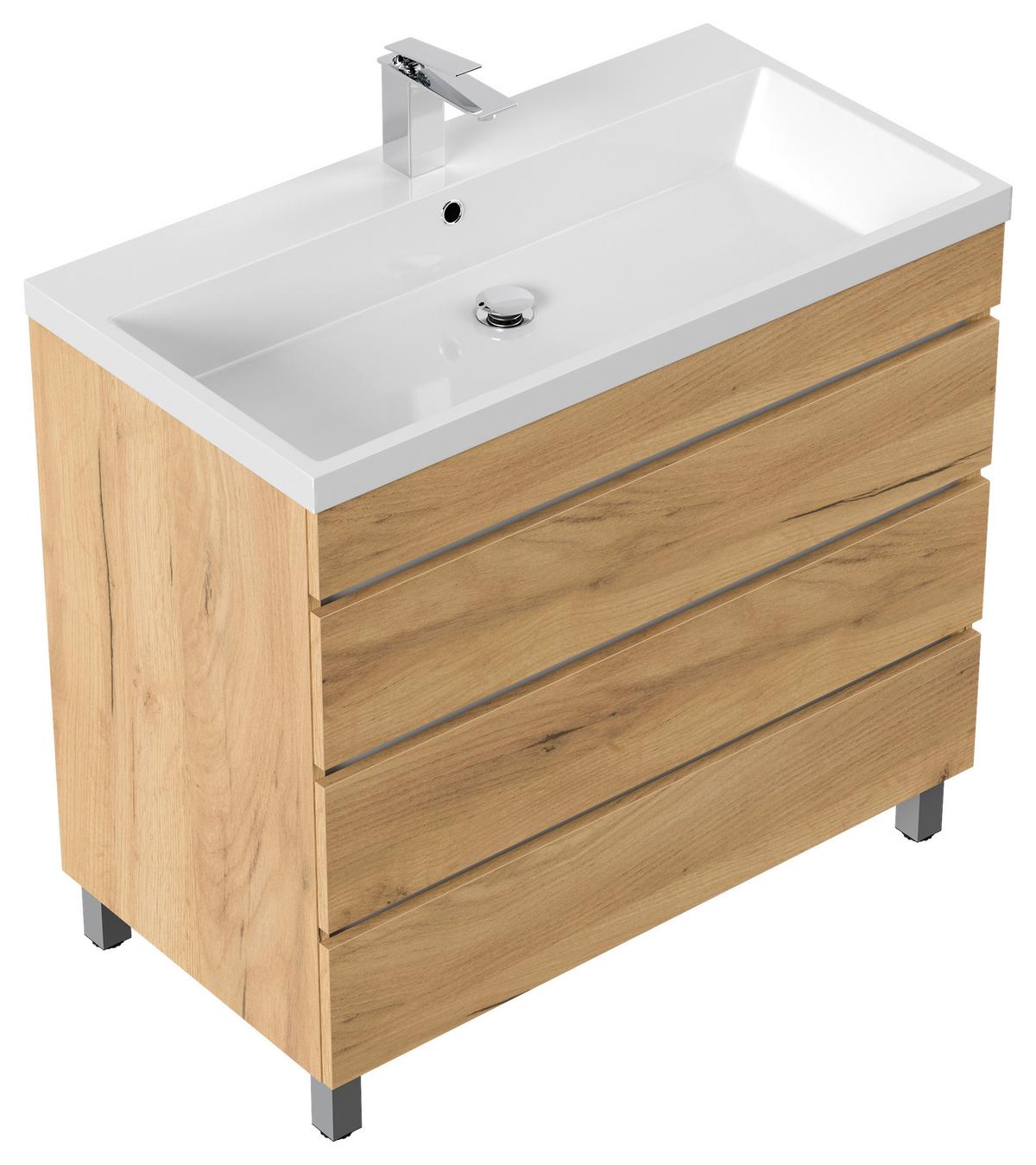WASCHTISCHKOMBI Fellini Eichefarben B: 90cm - Eichefarben/Weiß, Basics, Holzwerkstoff/Stein (90cm) - MID.YOU