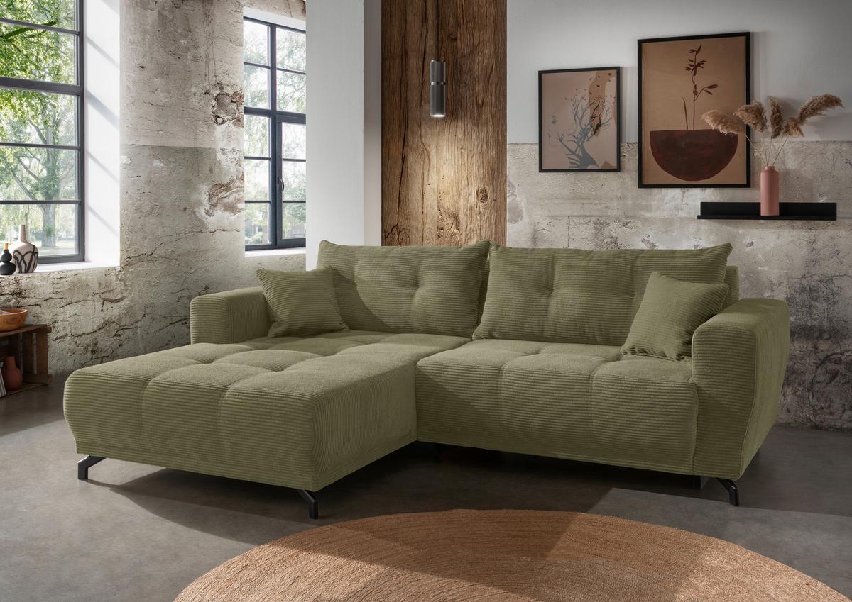 Ecksofa Restato Olivgrün S: 177x246 cm - Schwarz/Olivgrün, MODERN, Holz/Textil (177/246cm) - MID.YOU