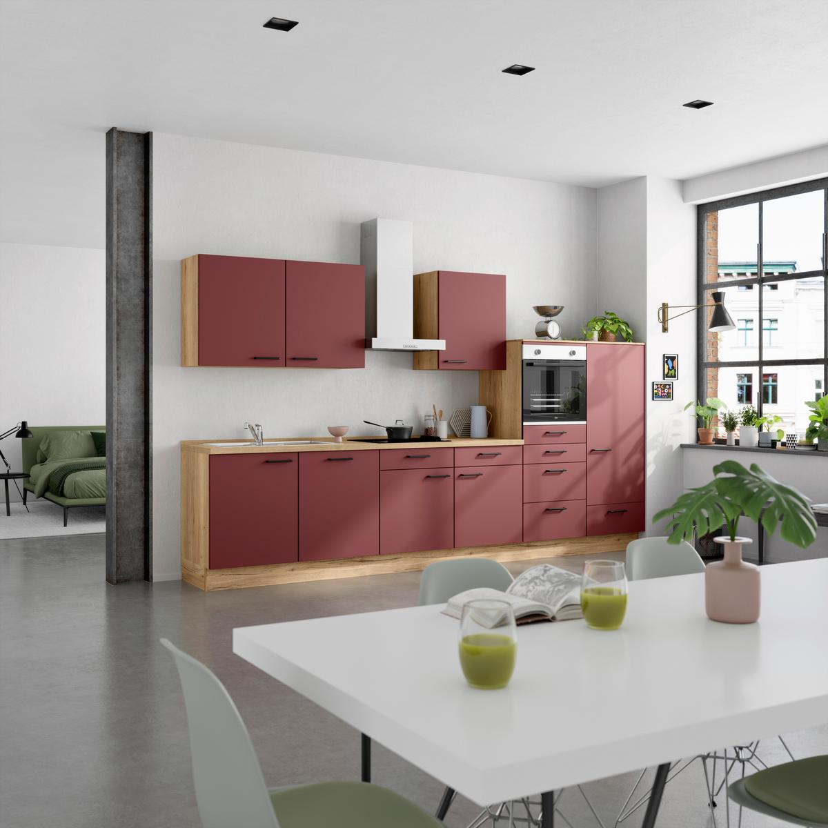 Küchenleerblock Easytouch Low-Line, L12 Rechts - Eichefarben/Rot, MODERN, Holzwerkstoff (360cm) - Nobilia