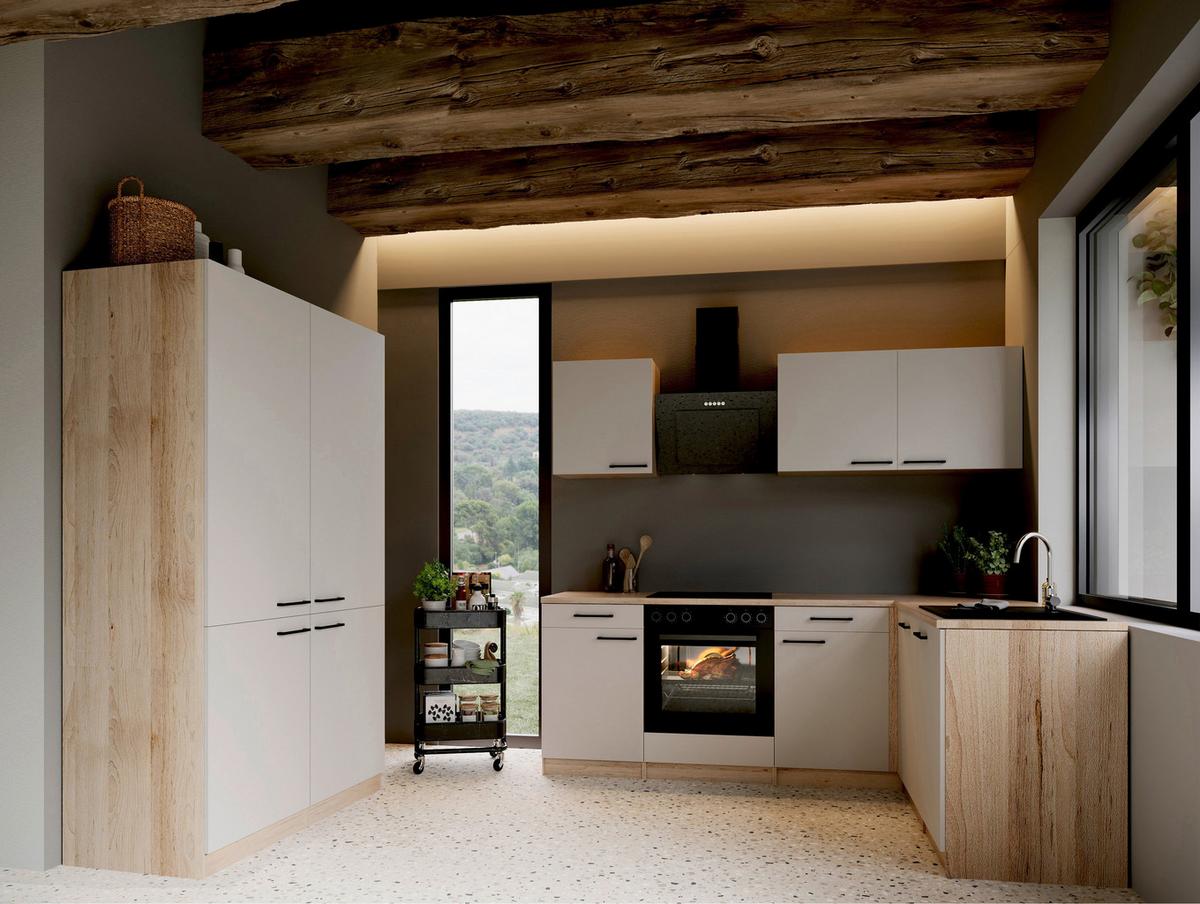 ECKKÜCHE Merle, Kaschmir S: 340x172cm - Kaschmir/Eichefarben, Trend, Holzwerkstoff (340/172cm) - Respekta