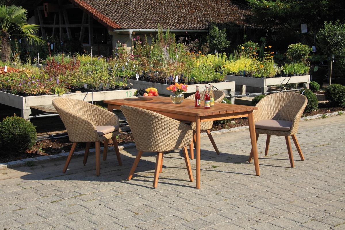 Gartengarnitur 5-Tlg. Holz/ Metall/Kunststoff/Textil - Akaziefarben/Teakfarben, Basics, Holz/Kunststoff (180/90/76cm) - Gardenson