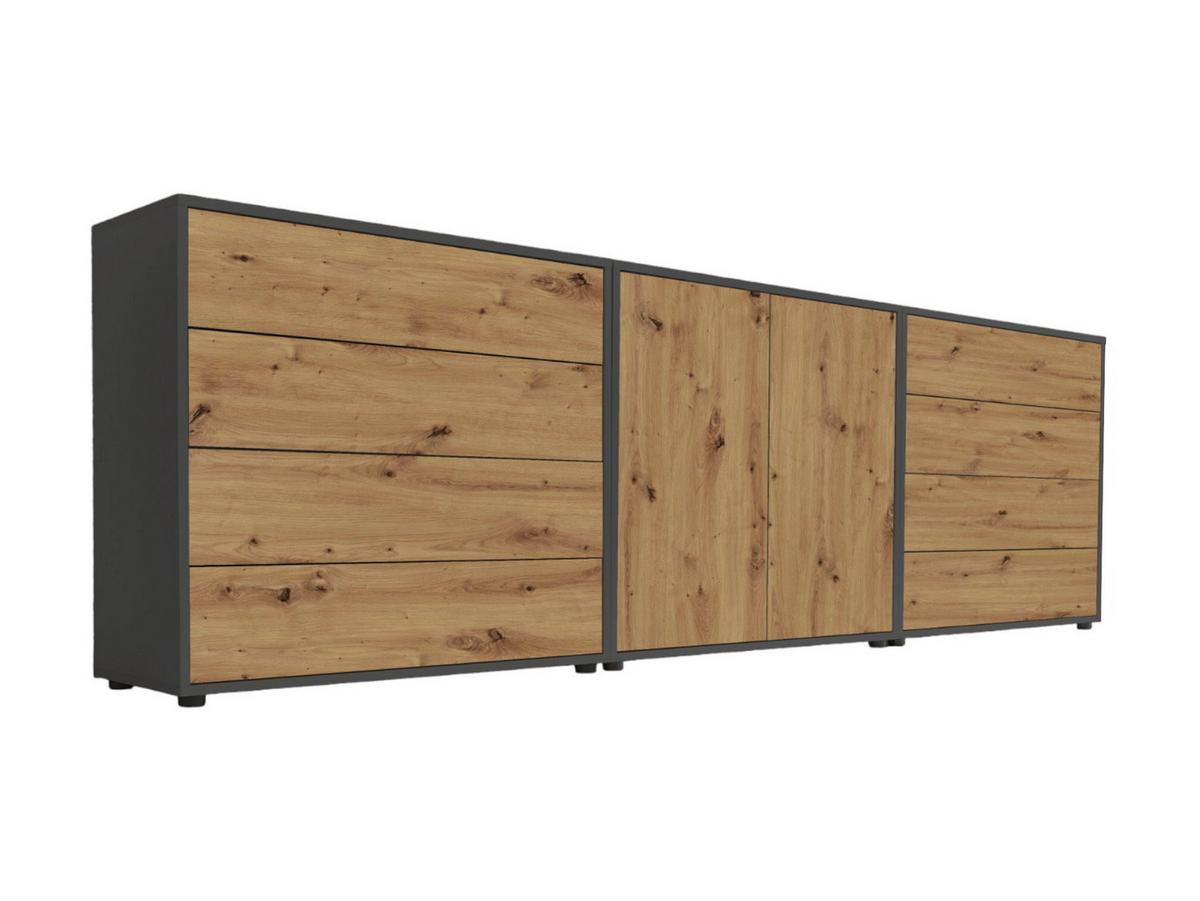 Sideboard Mailand4b:237cmeiche Artisan - Anthrazit/Schwarz, MODERN, Holzwerkstoff (237/73/33cm) - MID.YOU