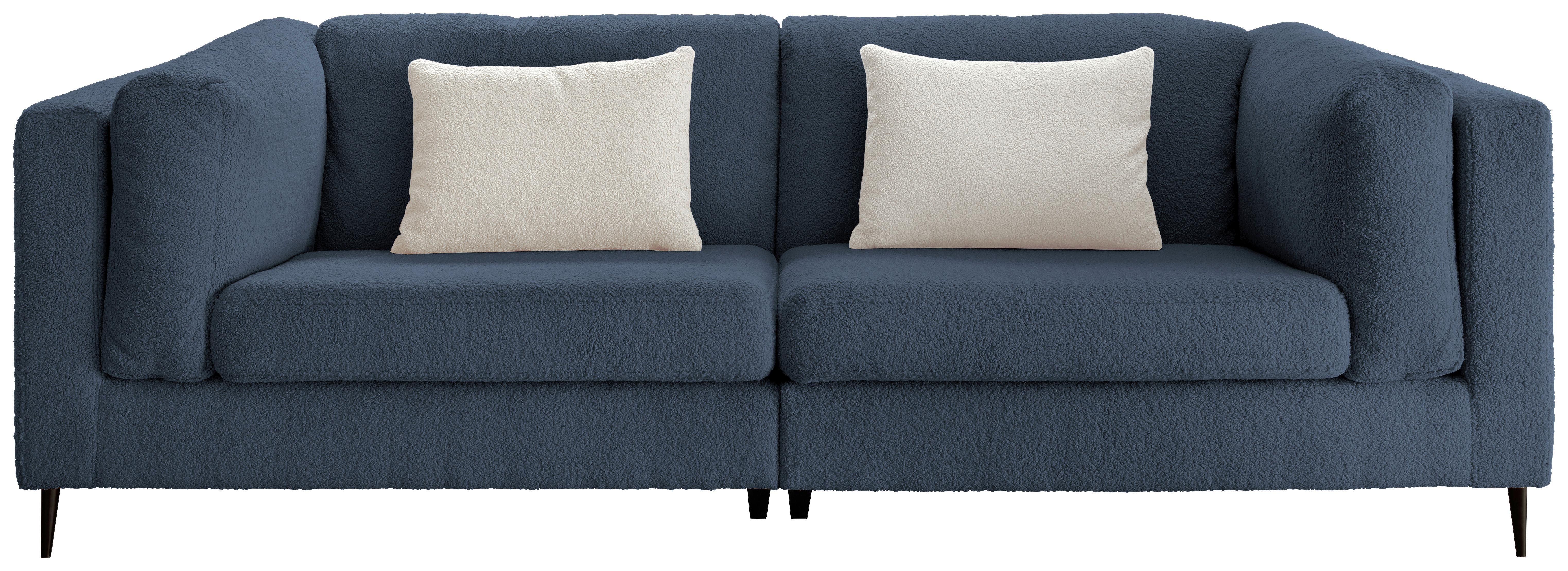 3-Sitzer-Sofa Roma Dunkelblau Teddystoff - Schwarz/Dunkelblau, Design, Textil (250/82/112cm) - Livetastic