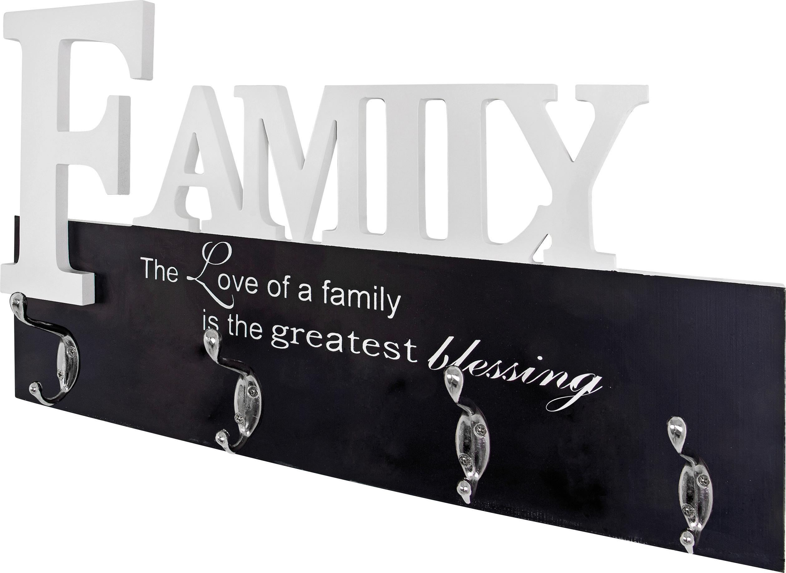 Hakenleiste Family B: 50 cm inkl. Tafel Schriftzug 4 Haken - Chromfarben/Schwarz, MODERN, Holzwerkstoff/Metall (50/29/7cm)
