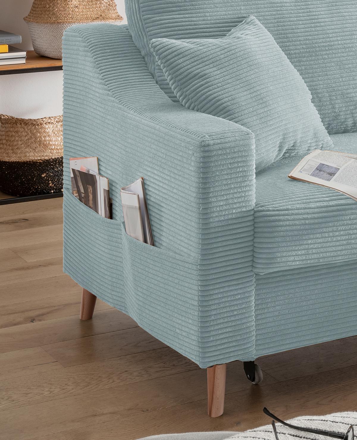 Ecksofa Valentina - Naturfarben/Hellblau, Design, Textil (228/150cm) - P & B