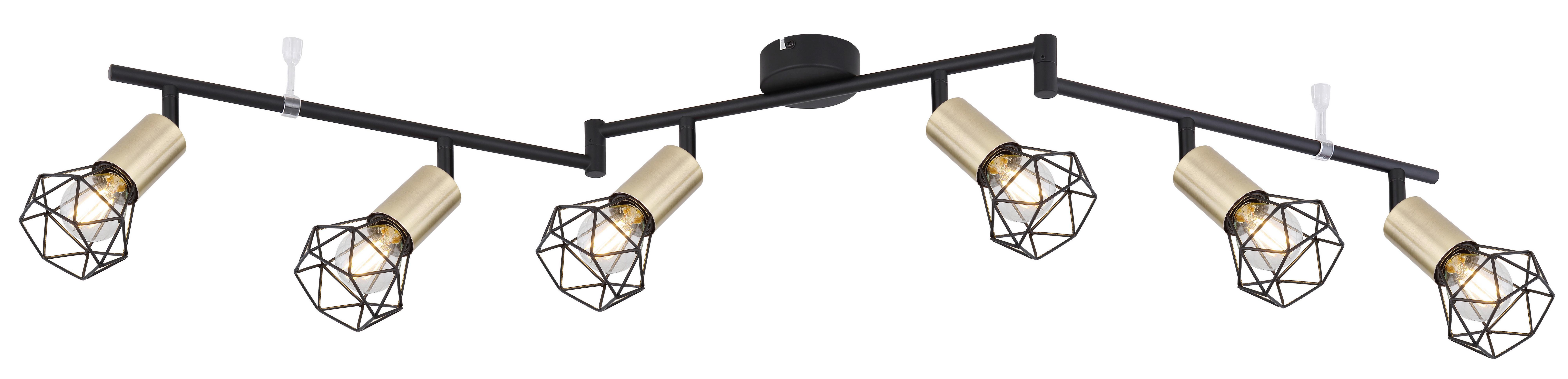 Strahler 6-flammig Verstellbar L: 116 Cm - Messingfarben/Schwarz, Basics, Metall (116/8/22,5cm) - Globo