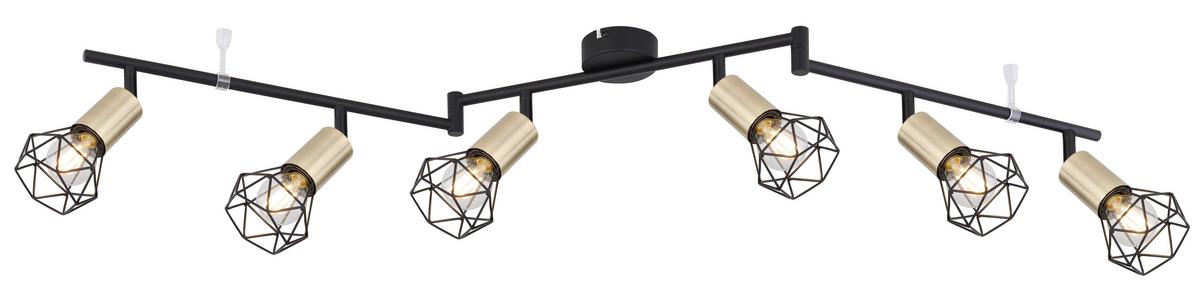 Strahler 6-flammig Verstellbar L: 116 Cm - Messingfarben/Schwarz, Basics, Metall (116/8/22,5cm) - Globo