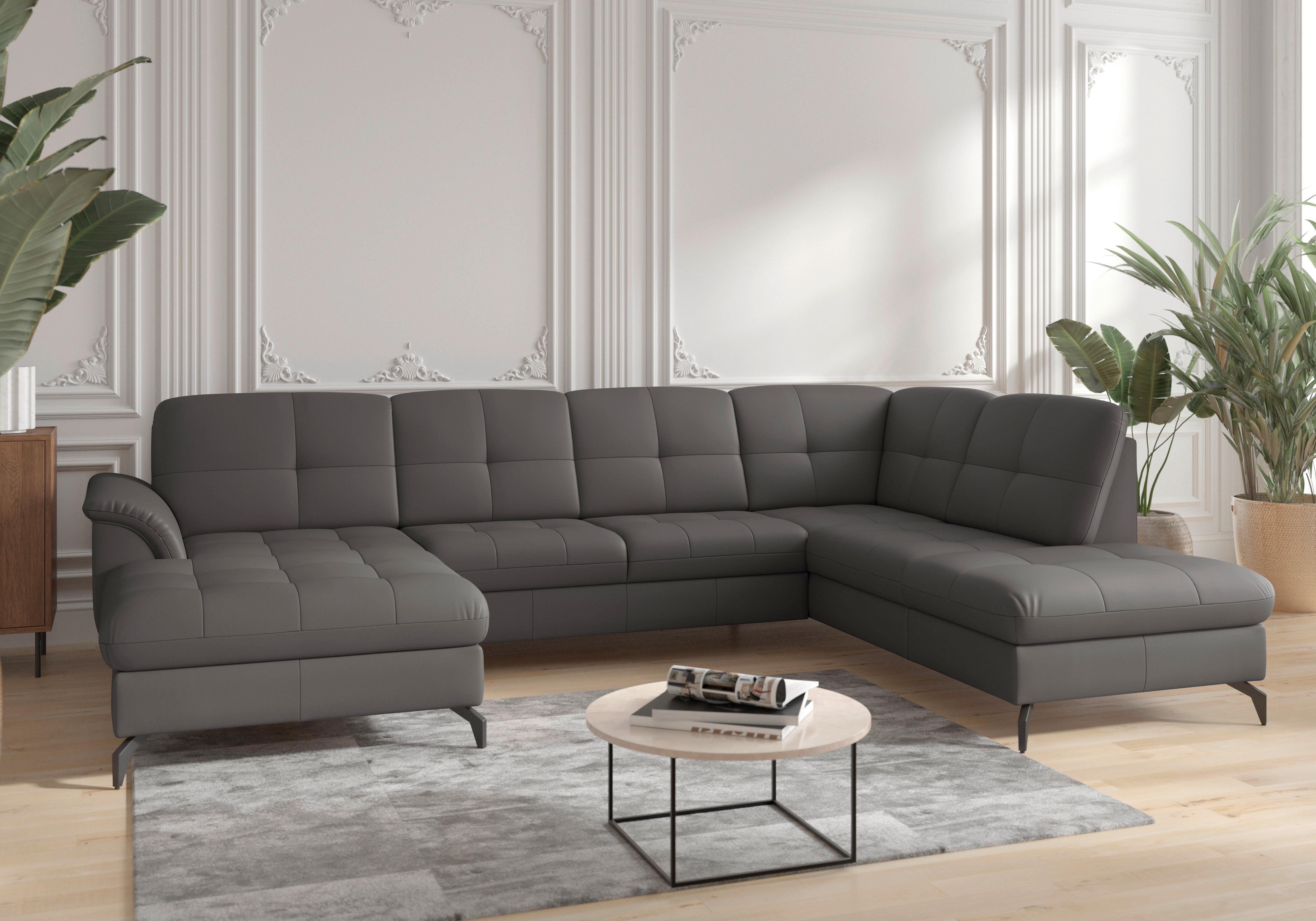 Wohnlandschaft Zora Anthrazit U: 164x319x212cm - Anthrazit/Schwarz, MODERN, Leder/Textil (164/319/212cm) - Sit & More