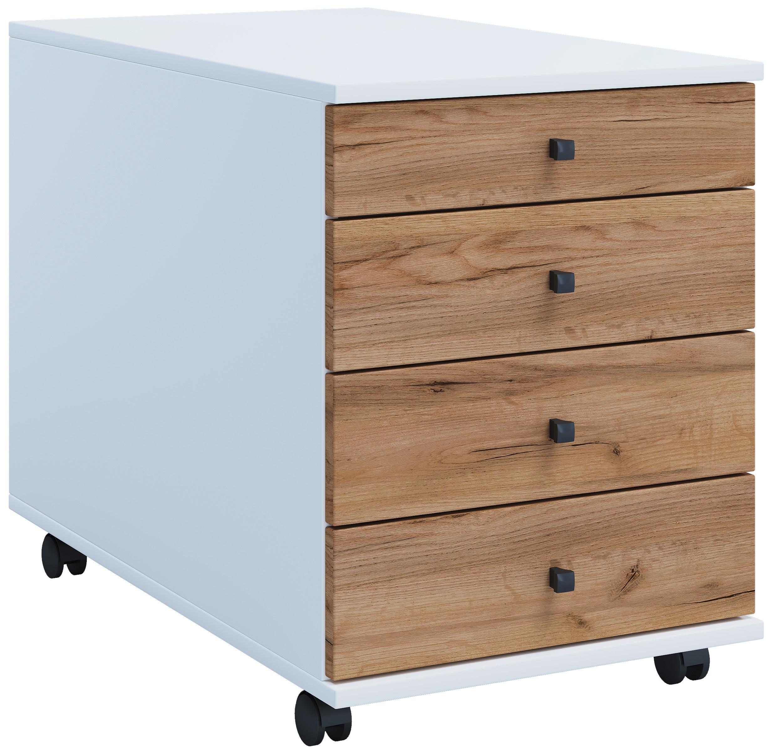 Rollcontainer Lona Weiß Honigeiche Dekor - Honigeiche/Schwarz, Design, Holzwerkstoff/Kunststoff (42/57/75cm) - MID.YOU