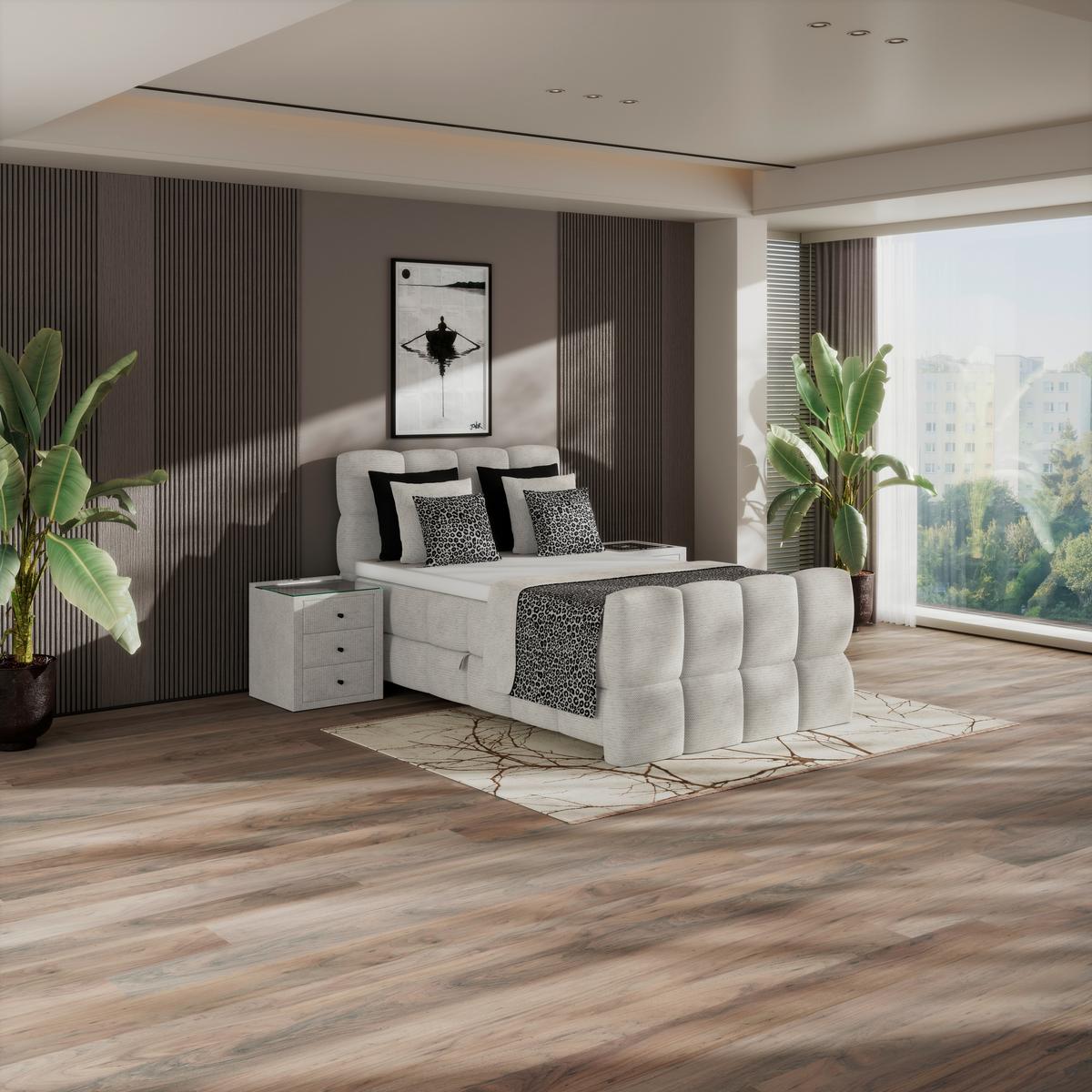 Boxspringbett Brisbane inkl. Bettkasten 120x200 - Creme/Schwarz, Trend, Holz/Holzwerkstoff (120/200cm) - Sembella