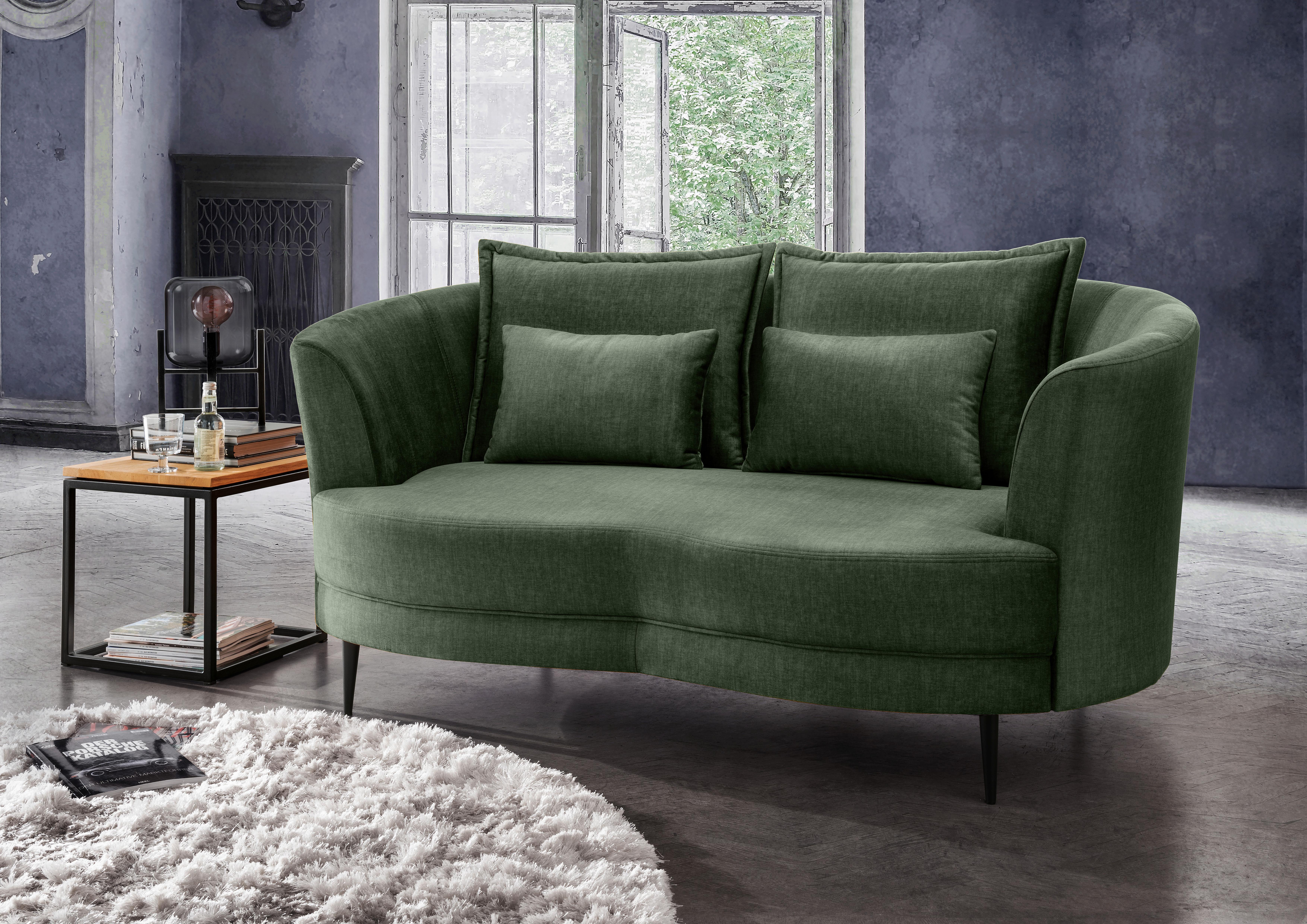 2-Sitzer-Sofa Dunkelgrün Velours, Rücken Echt B: 179 cm - Dunkelgrün/Schwarz, MODERN, Textil (179/85/101cm) - Livetastic