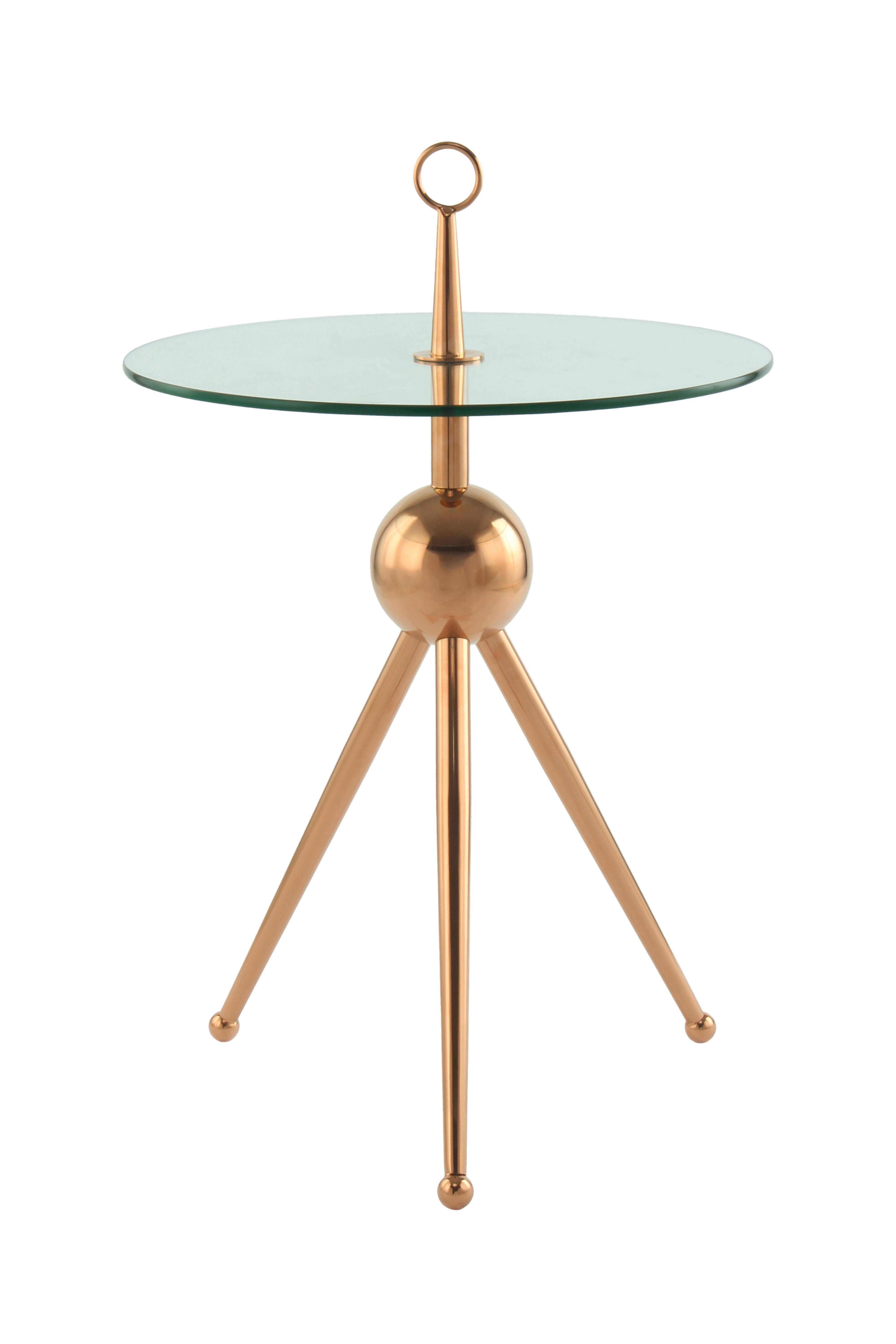 Beistelltisch mit Glasplatte Rund Ontario, Klar/Roségold - Goldfarben, MODERN, Glas/Metall (46/46/52cm) - Kayoom