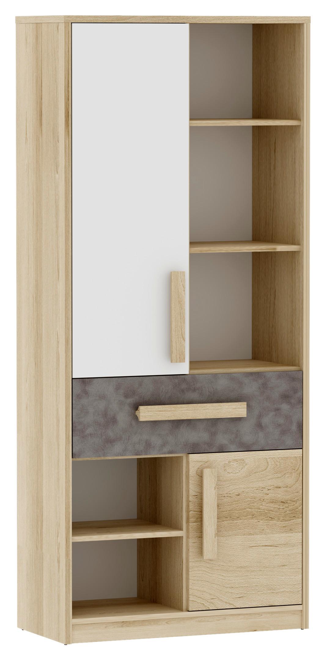 Schrank Aygo Buche Dekor/Grau /Weiß BxH: 83x192 cm + Lade - Buchefarben/Weiß, MODERN, Holz/Holzwerkstoff (83/192/39,5cm) - MID.YOU