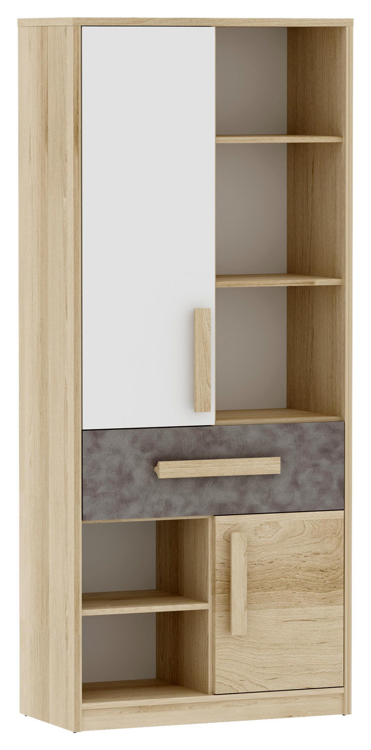 Schrank Aygo Buche Dekor/grau /weiß Bxh: 83x192 Cm + Lade - Buchefarben/Weiß, MODERN, Holz/Holzwerkstoff (83/192/39,5cm) - MID.YOU