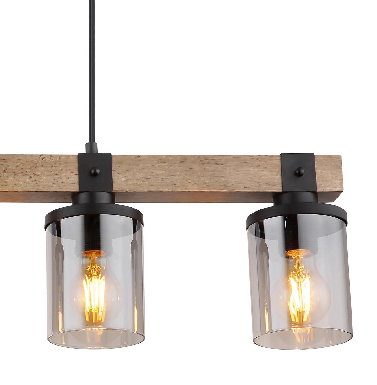 Hängeleuchte 15555-4h - Dunkelbraun/Schwarz, Natur, Glas/Holz (73/10/133cm) - Globo