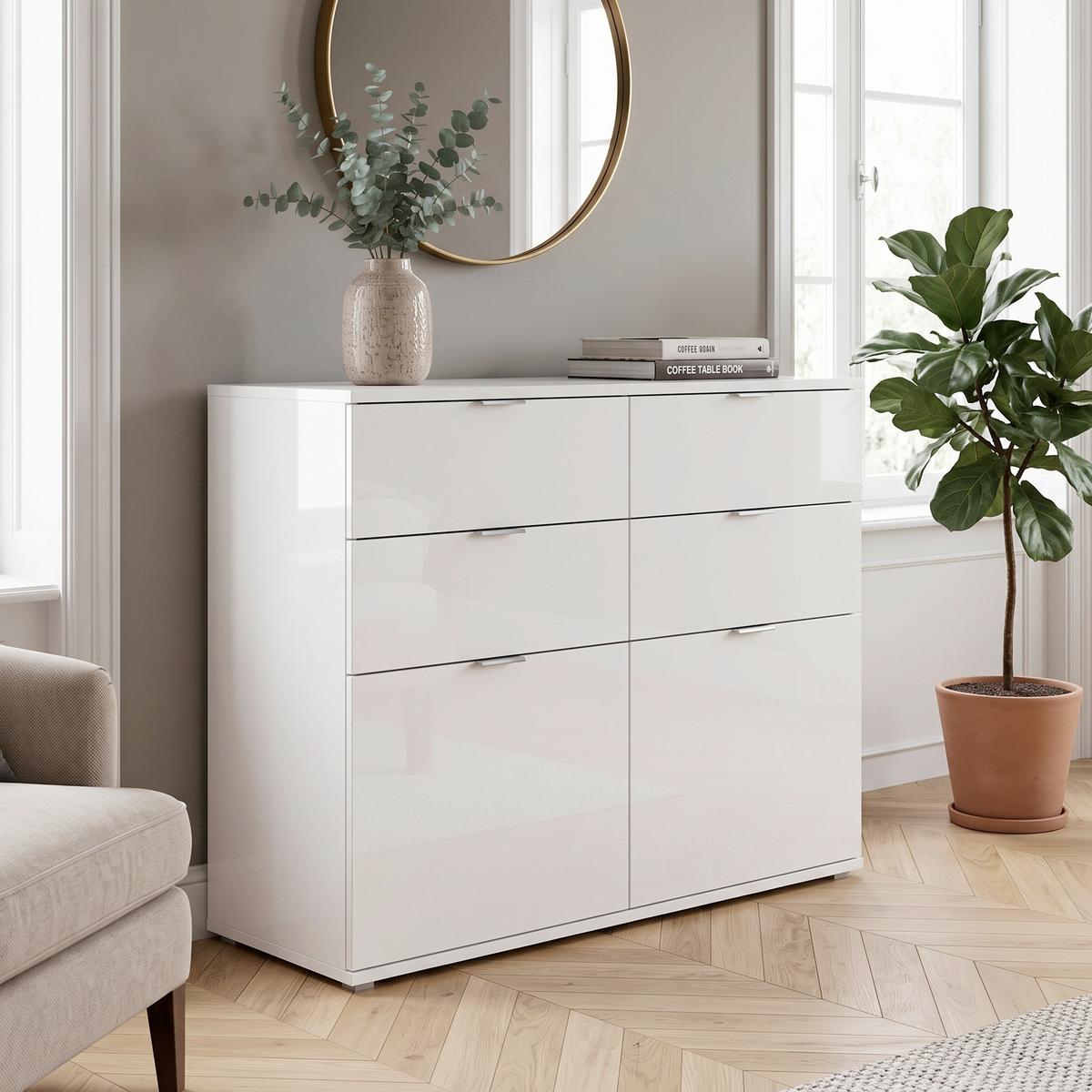 Komód Projekt X - fehér/magasfényű fehér, Design, faalapú anyag (120/85/37cm) - Livetastic