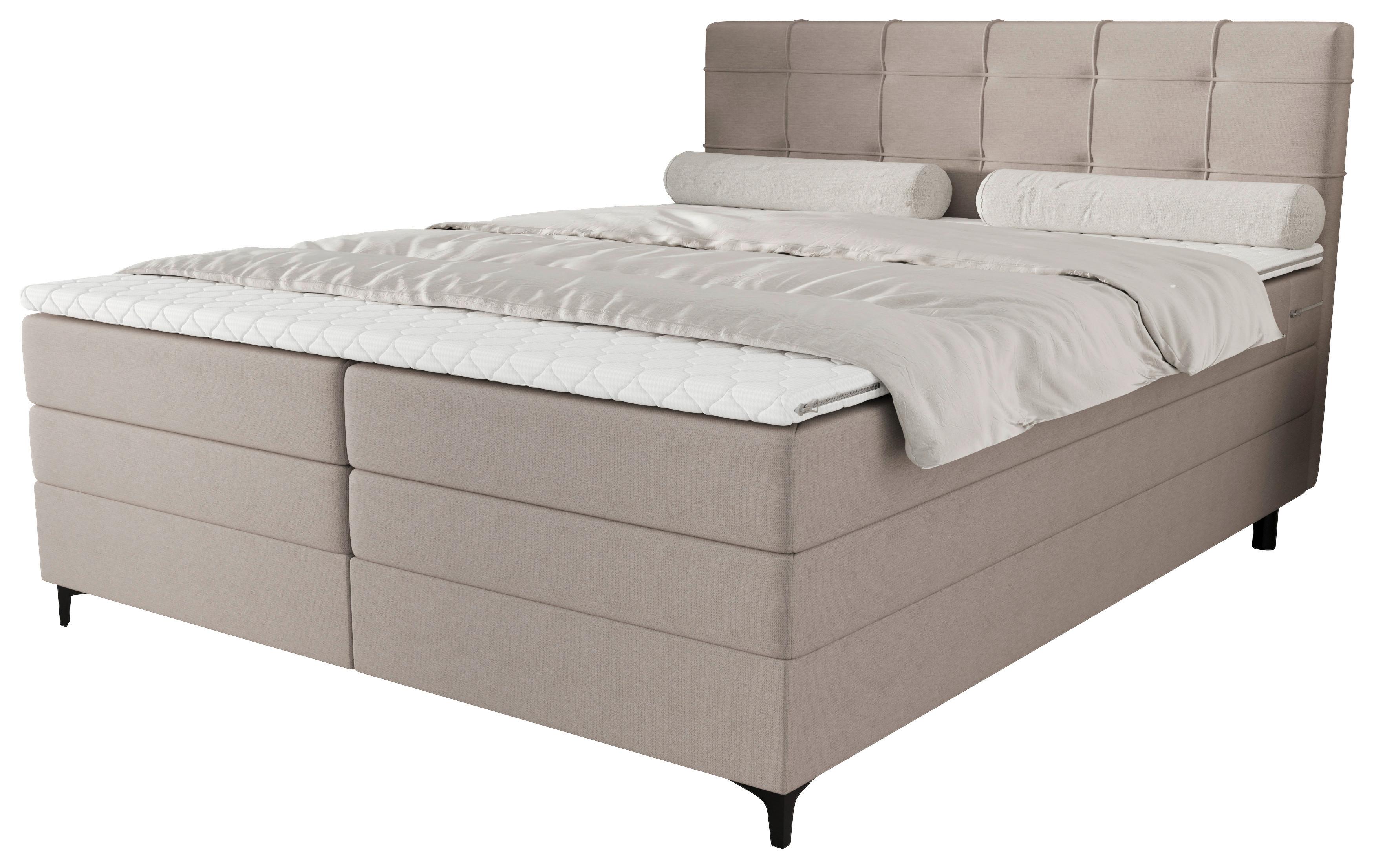 Boxspringbett Mitto mit Topper 160x200 cm - Lavagrau/Schwarz, KONVENTIONELL, Textil/Metall (160/200cm)