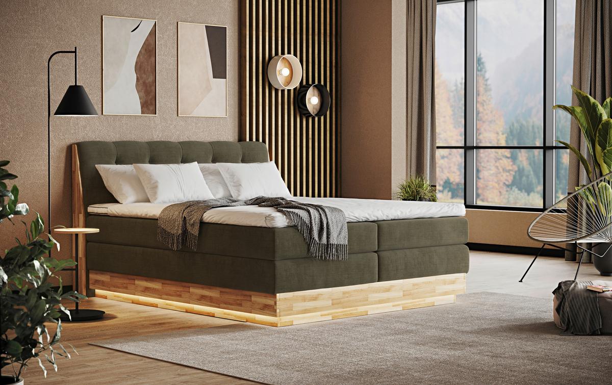 Boxspringbett Boxspring Bed Melissa - Schwarz/Grün, Natur, Textil (160/200cm)