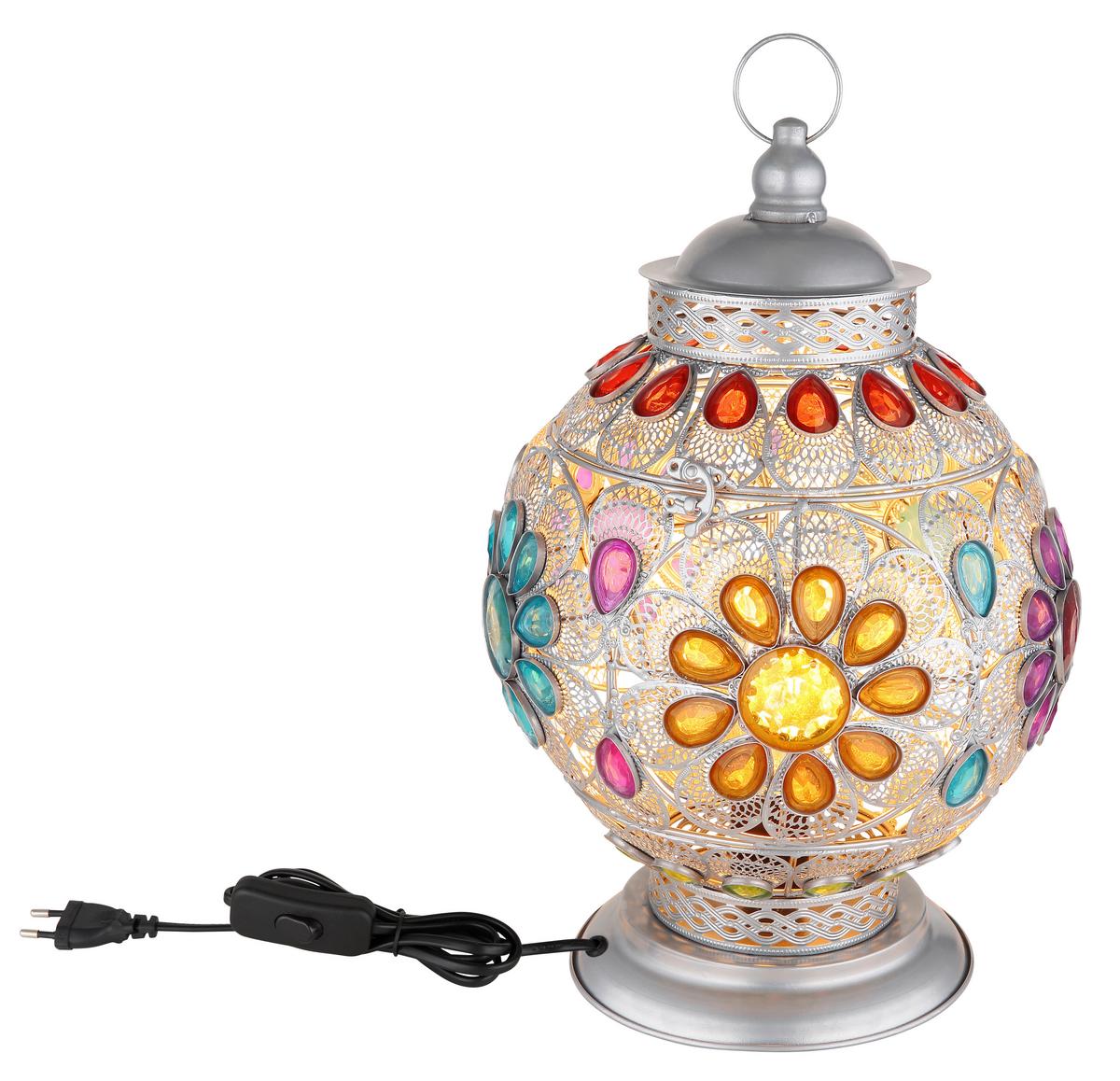 Tischleuchte 15658t - Silberfarben/Multicolor, KONVENTIONELL, Kunststoff/Metall (27/39,5cm) - Globo