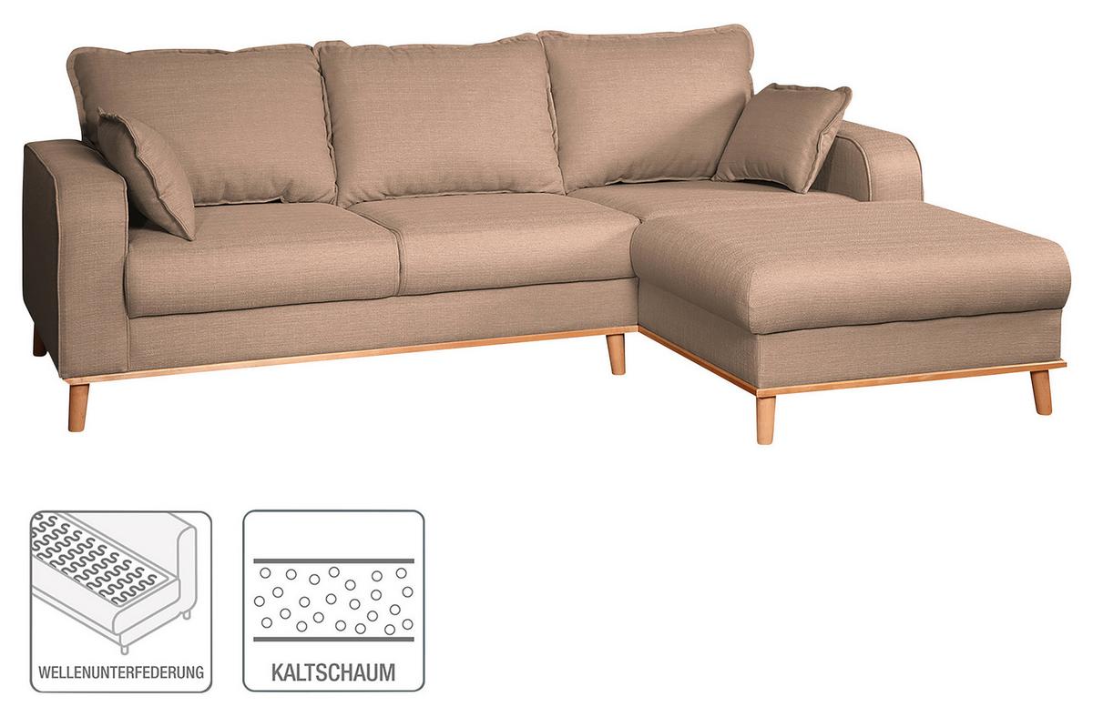 Ecksofa Beata Cappuccino S: 230x150 Cm - Wengefarben/Cappuccino, Design, Textil (230/150cm) - Livetastic