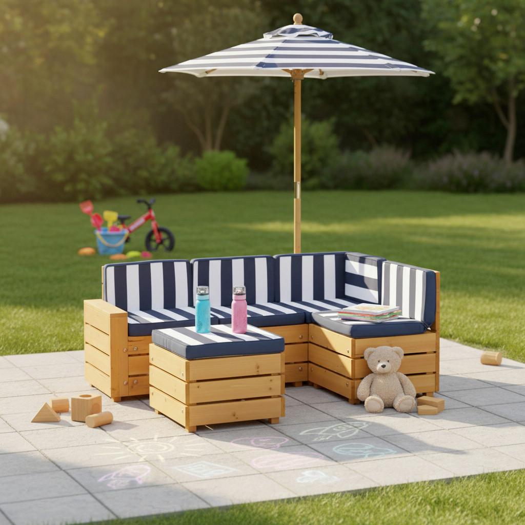 Dětská záhradní sada DAISY modrá/bílá - bílá/modrá, Moderní, dřevo/textil (116/47,5/73,5cm) - Bessagi Kids