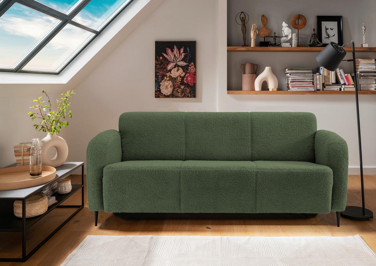 3-Sitzer-Sofa Marone Dunkelgrün - Dunkelgrün/Schwarz, MODERN, Textil (180/76/90cm) - Livetastic