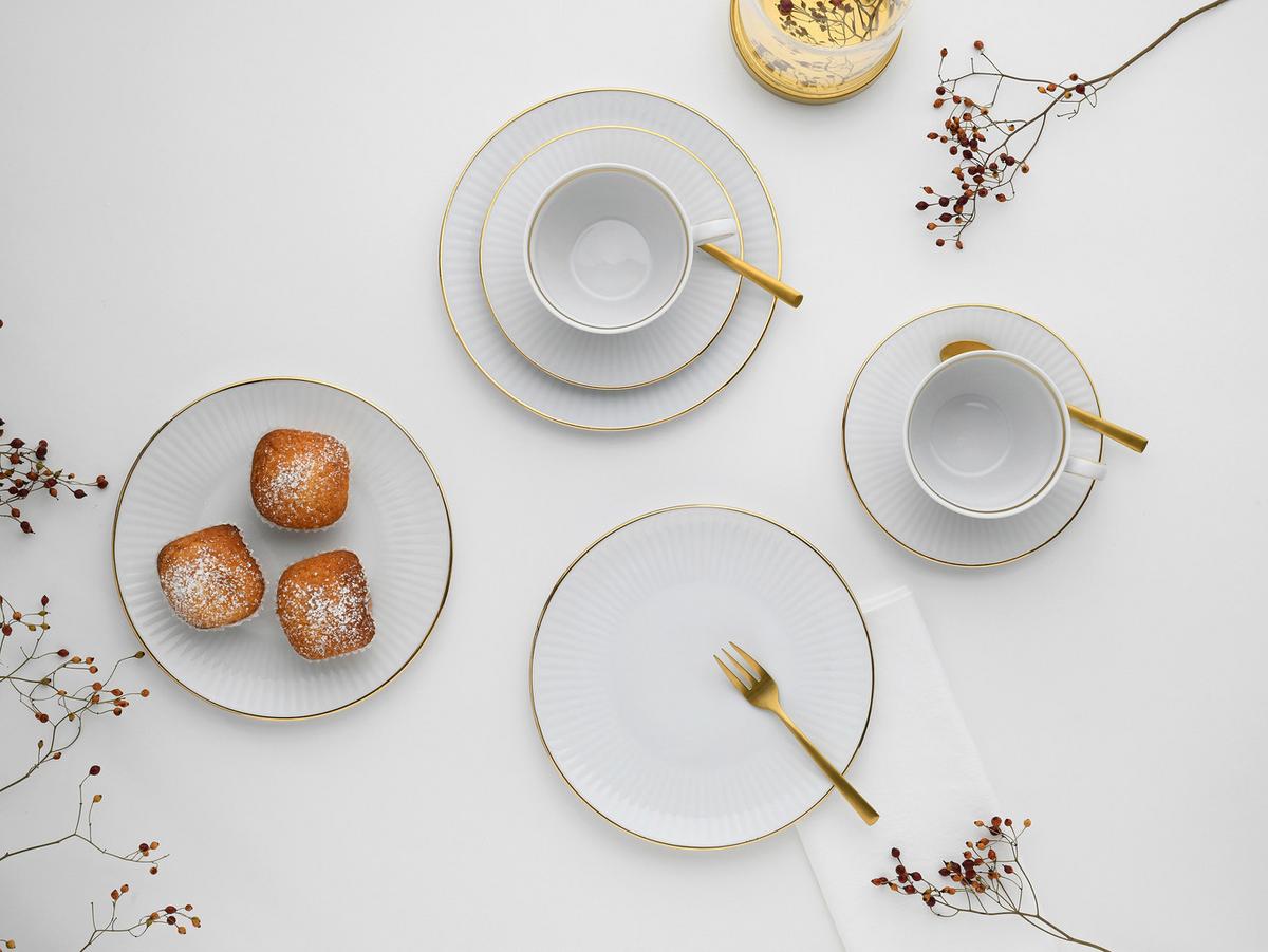 Kombiservice Valencia 30--Teilig, Weiß/goldfarben - Goldfarben/Weiß, Design, Keramik - Creatable