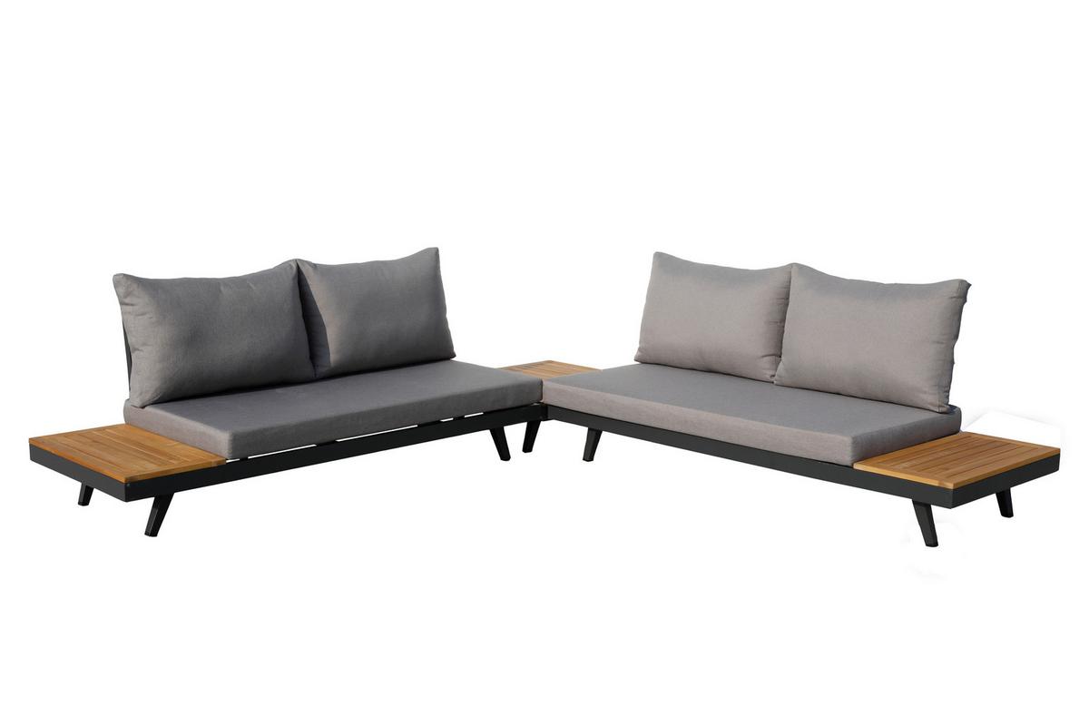 Loungegarnitur 3-Tlg. Naxos Holz/Metall/Textil mit Kissen - Anthrazit/Silberfarben, Basics, Holz/Textil (175/175cm) - Gardenson