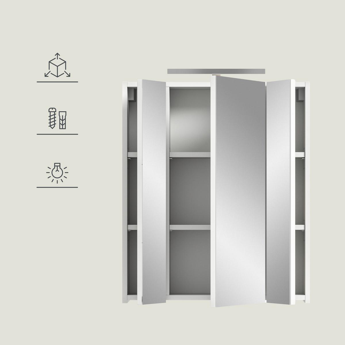 Spiegelschrank Ice Weiß Hg B: 60 cm - Weiß Hochglanz/Weiß, MODERN, Holzwerkstoff (60/70/18cm) - MID.YOU