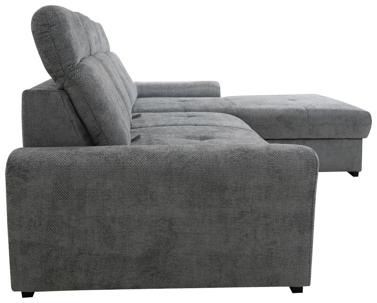 Ecksofa Malaga New Chenille Grau, Lf: 229x137cm - Schwarz/Grau, KONVENTIONELL, Textil (286/203cm) - Ondega