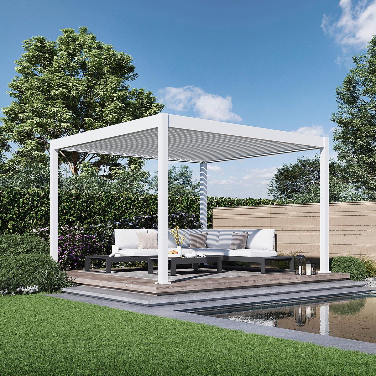 Pergola Deluxe 360x400cm Wetterfest, Elektrisch - Weiß, Basics, Metall (360/255/400cm) - Gardenson