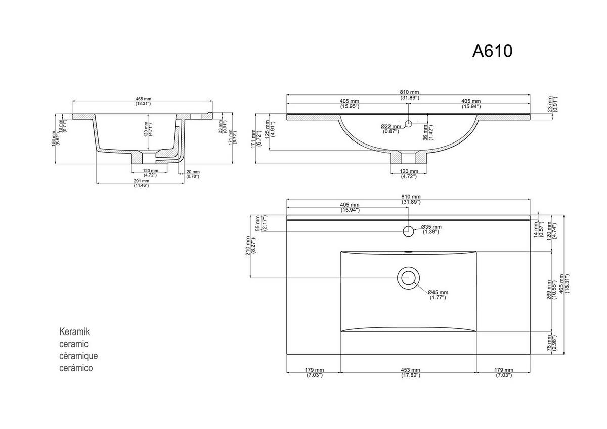 WASCHTISCHKOMBI Homeline, Eichefarben B: 81 cm - Eichefarben/Weiß, Basics, Keramik/Holzwerkstoff (81cm) - MID.YOU