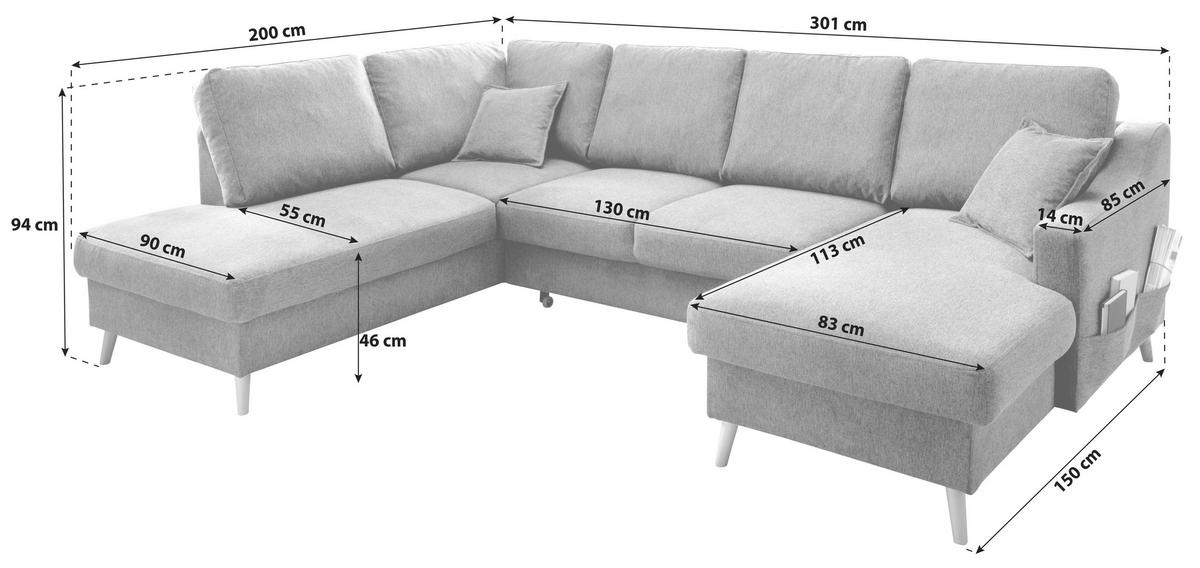 Wohnlandschaft Valentina - Dunkelgrün/Naturfarben, KONVENTIONELL, Textil (200/301/150cm) - P & B