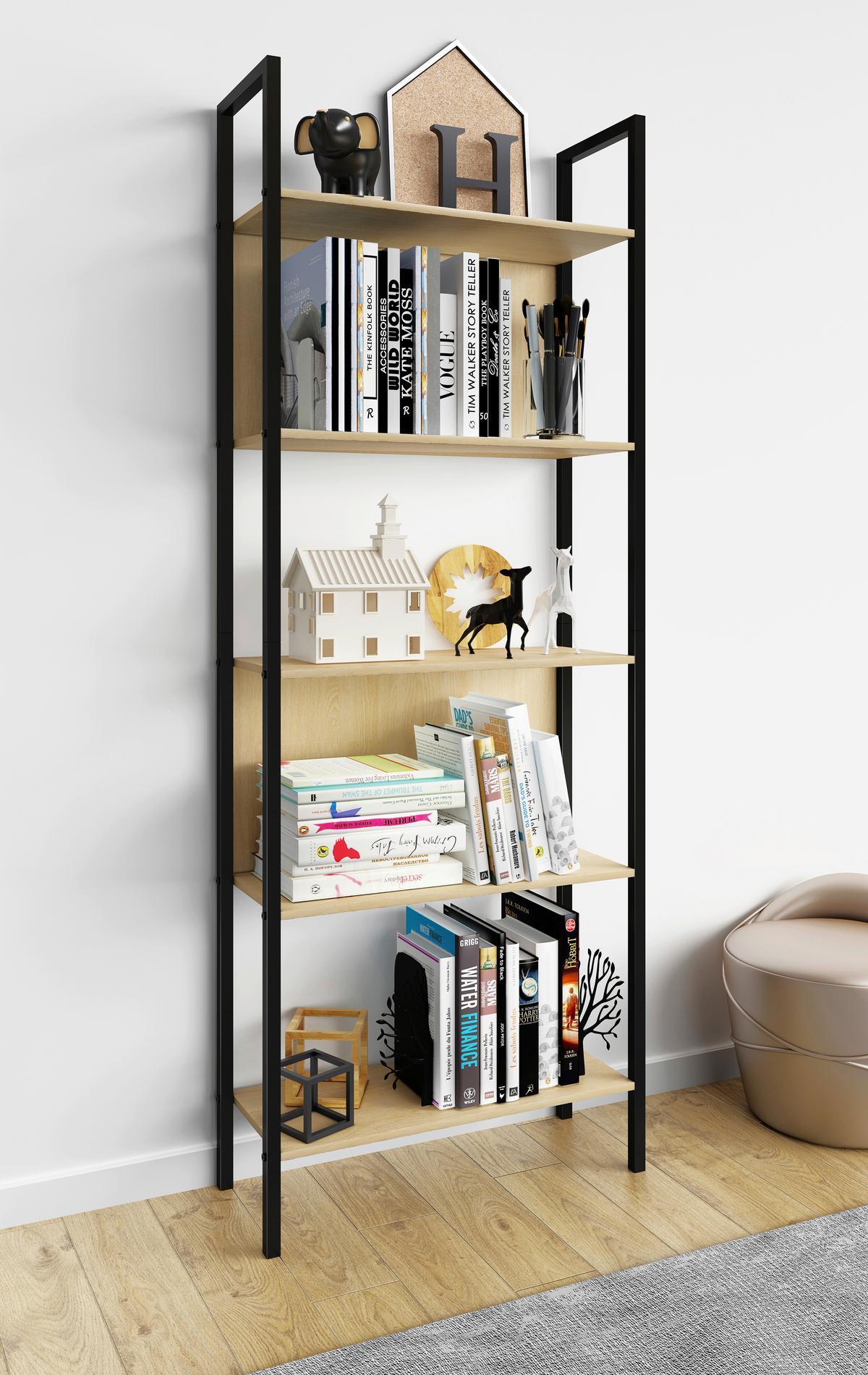 Regal Flakos Schwarz, Eiche Dekor B: 62 cm - Honigeiche/Schwarz, Design, Holzwerkstoff/Metall (62/165/24cm) - MID.YOU