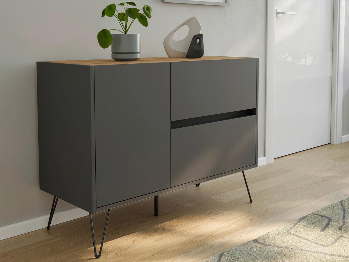 Sideboard Posseik Industrial Graphit/Eichefarben B: 99 cm - Eichefarben/Schwarz, Design, Holzwerkstoff (99/75,8/42cm) - P & B